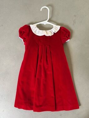 Edgehill Collection Red Velvet Dress + Bloomers 18M Holiday White Collar
